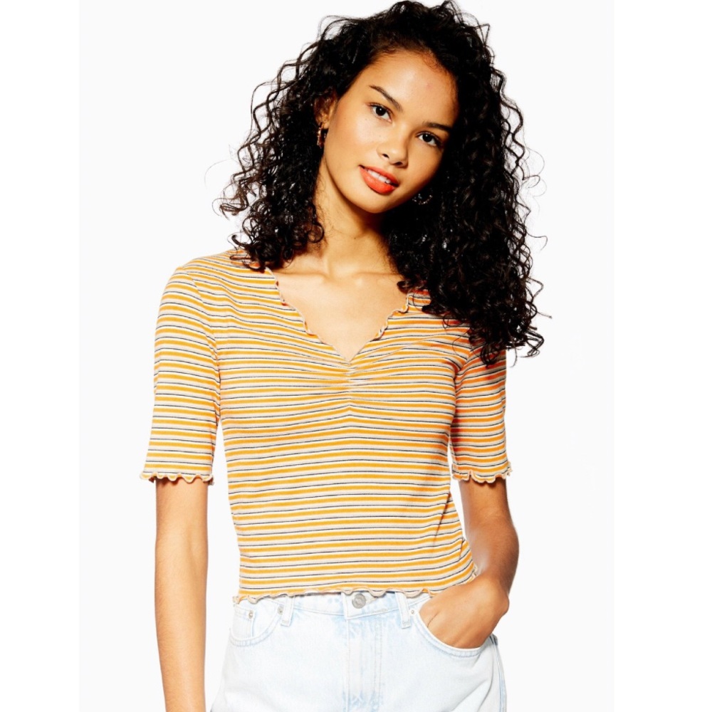 TOPSHOP Striped Ruffled Tee